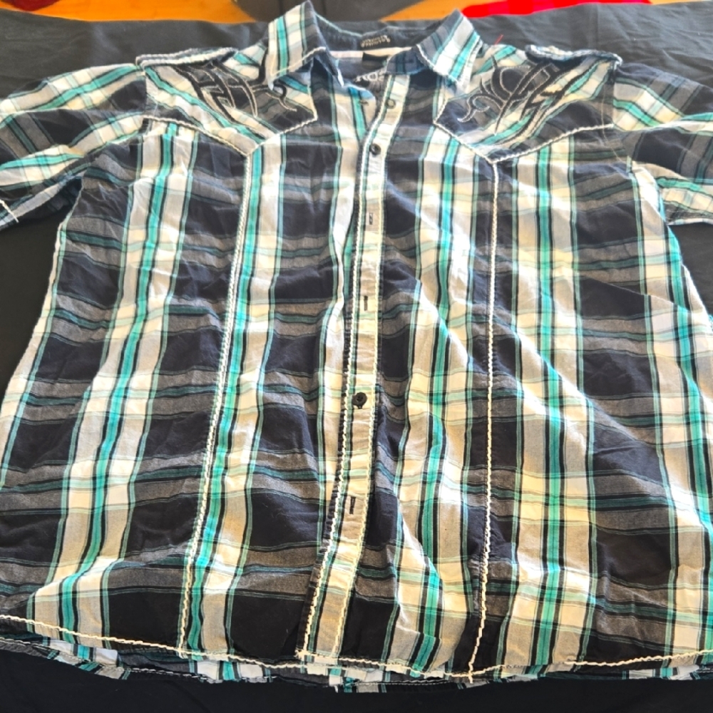Roar Black and Blue Casual Button Down Shirt